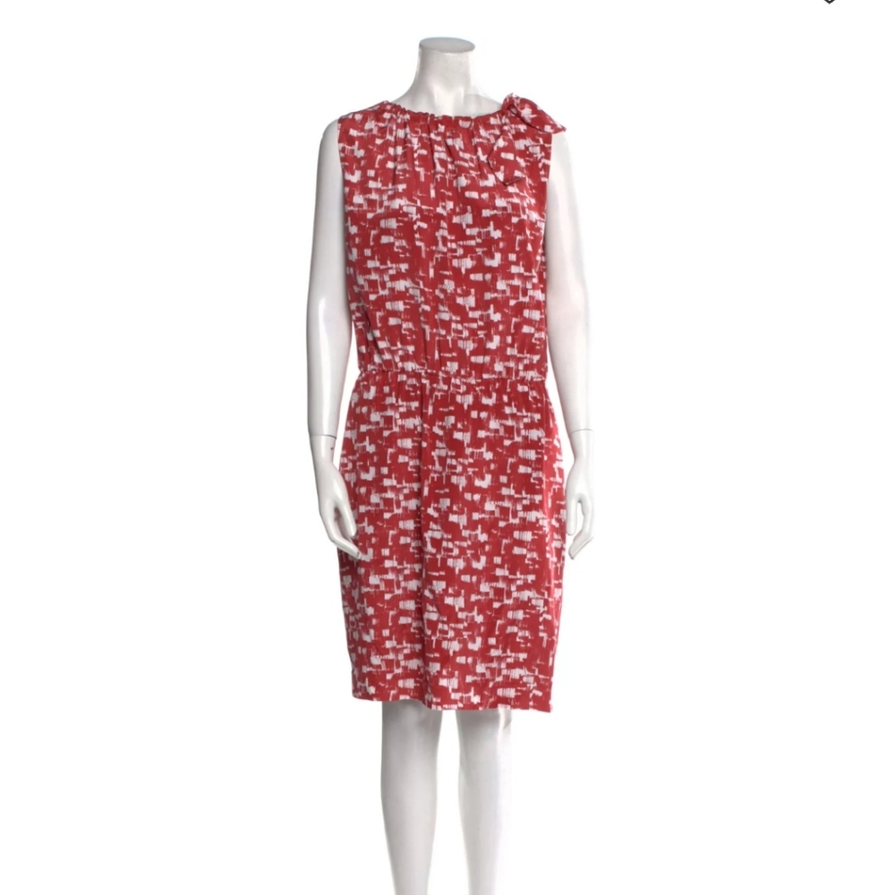 St. John | Silk Blend Patina Bow Neck Sleeveless Dress in red, size 2